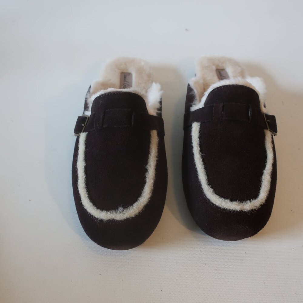 NWOB Womens Daniel Green Willa Espresso Brown White Suede Mule Slippers 12W *